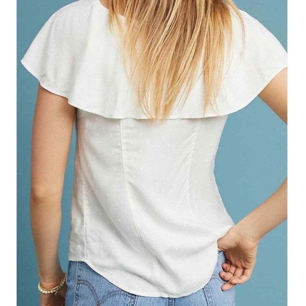 Anthropologie Maeve Size 2 -XS- Eloise Swiss Dot Blouse Button Front White - Picture 3 of 7